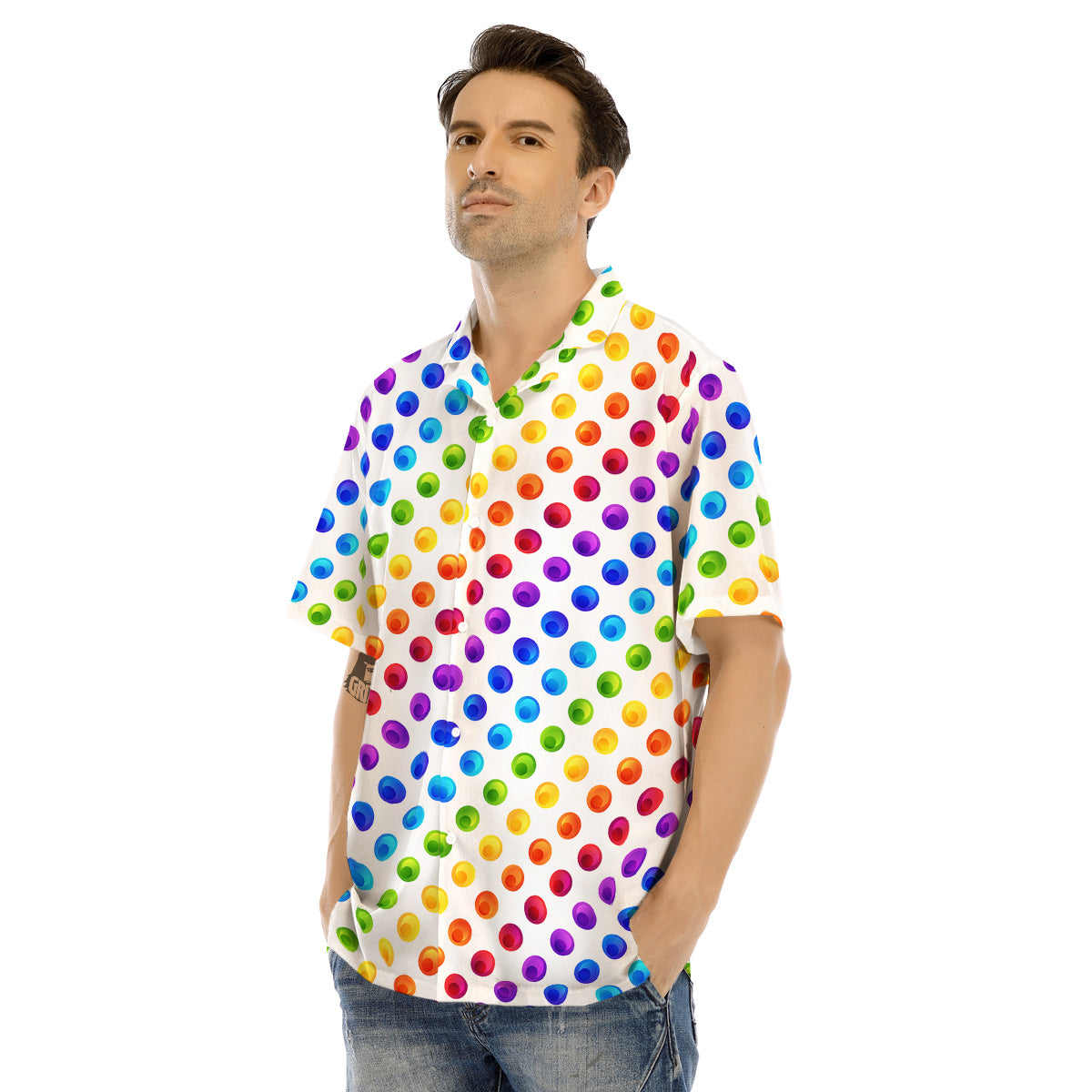 Colored Polka Dots Rainbow Print Pattern Men's Hawaiian Shirt-grizzshop