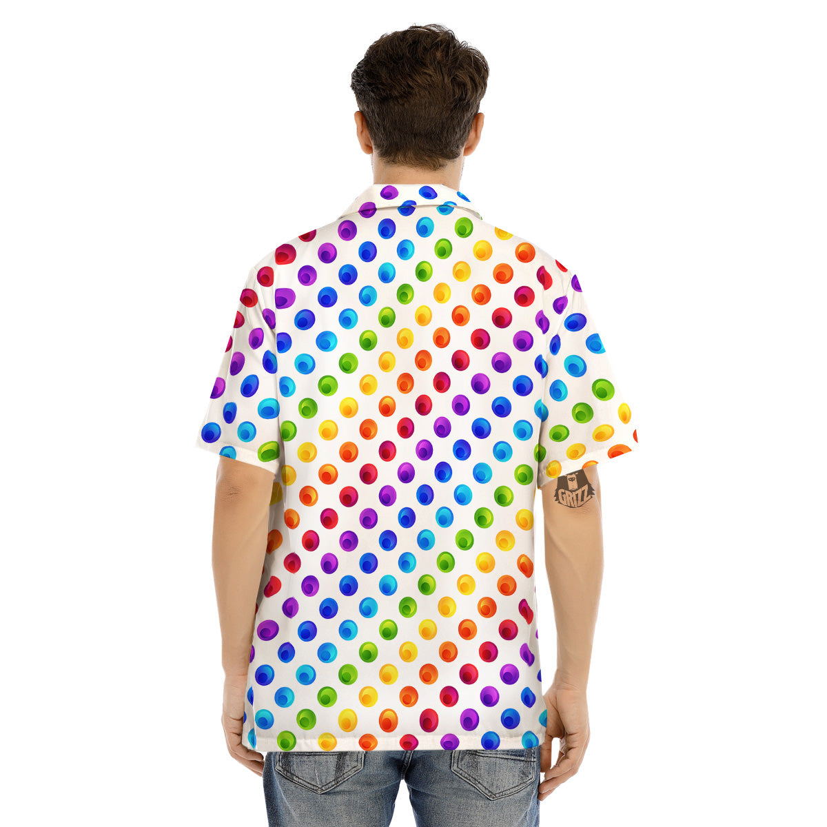 Colored Polka Dots Rainbow Print Pattern Men's Hawaiian Shirt-grizzshop