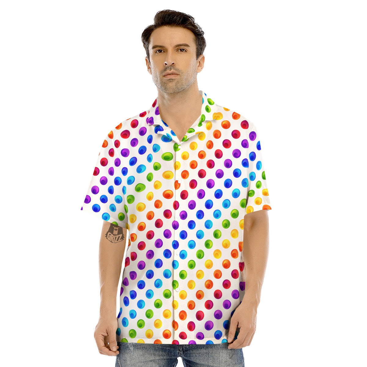 Colored Polka Dots Rainbow Print Pattern Men's Hawaiian Shirt-grizzshop