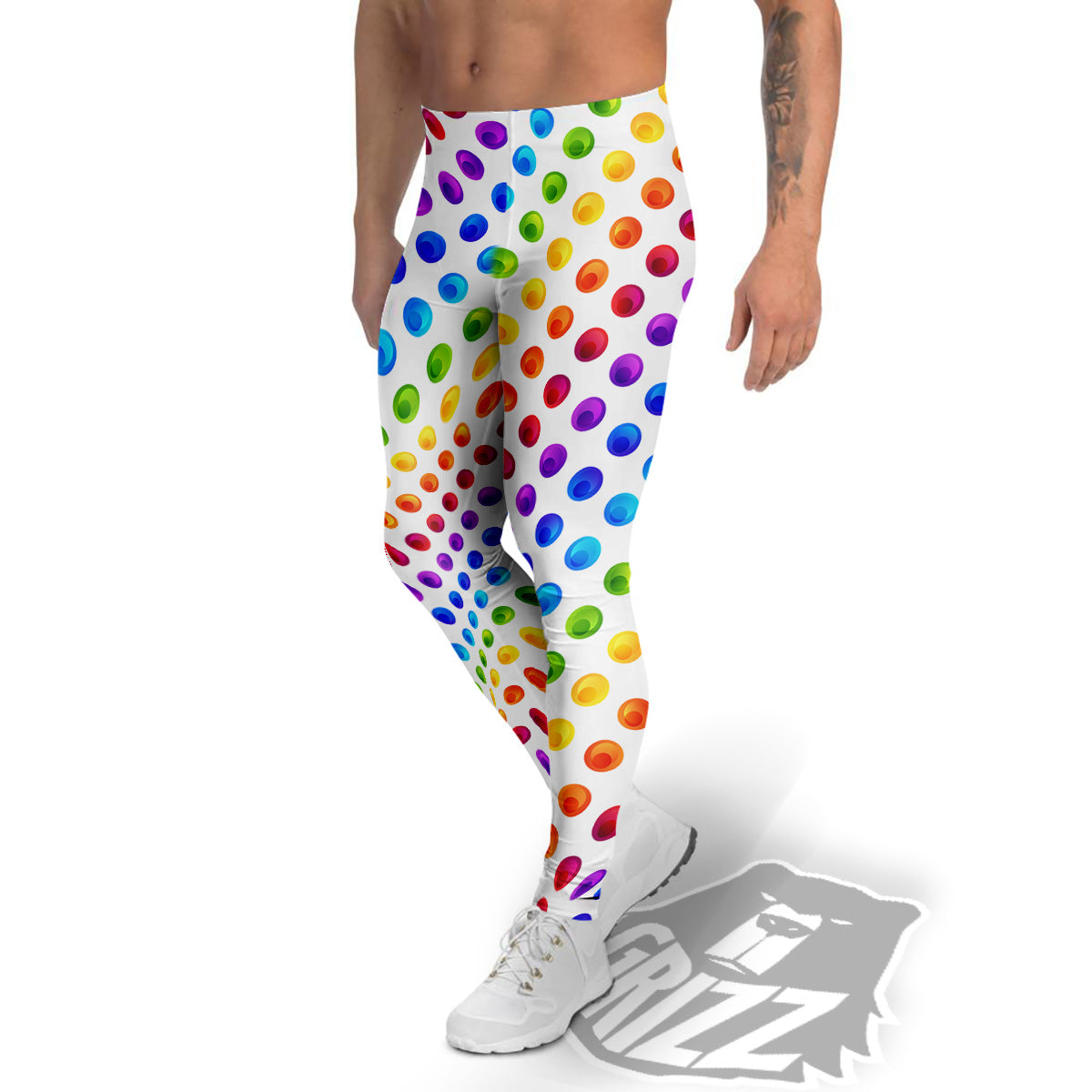 Colored Polka Dots Rainbow Print Pattern Men's Leggings-grizzshop