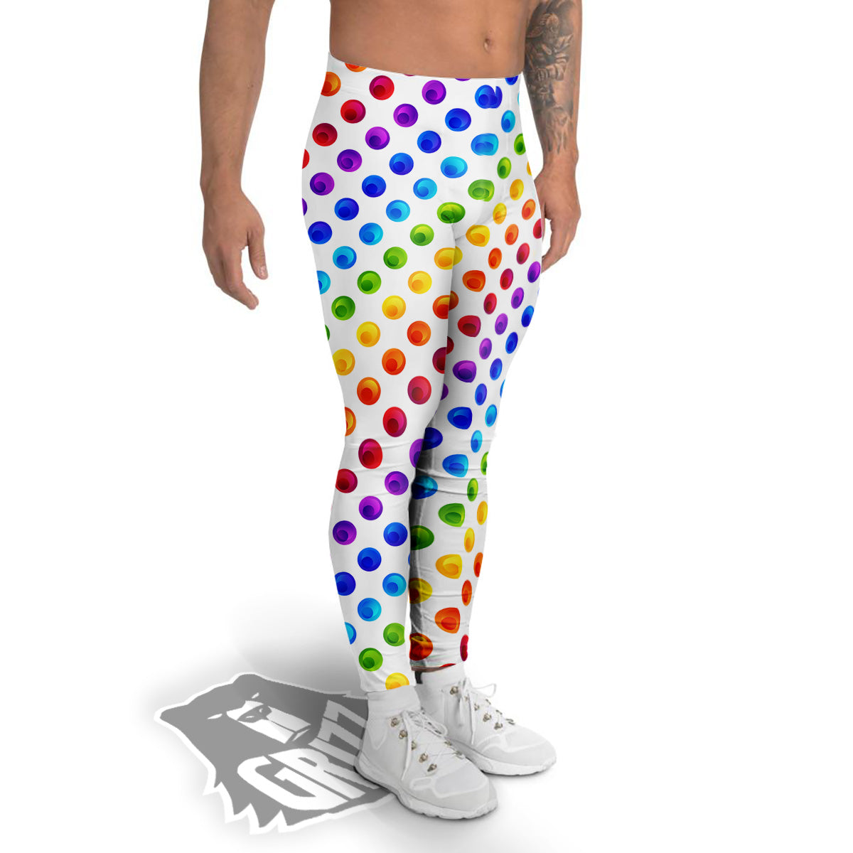 Colored Polka Dots Rainbow Print Pattern Men's Leggings-grizzshop