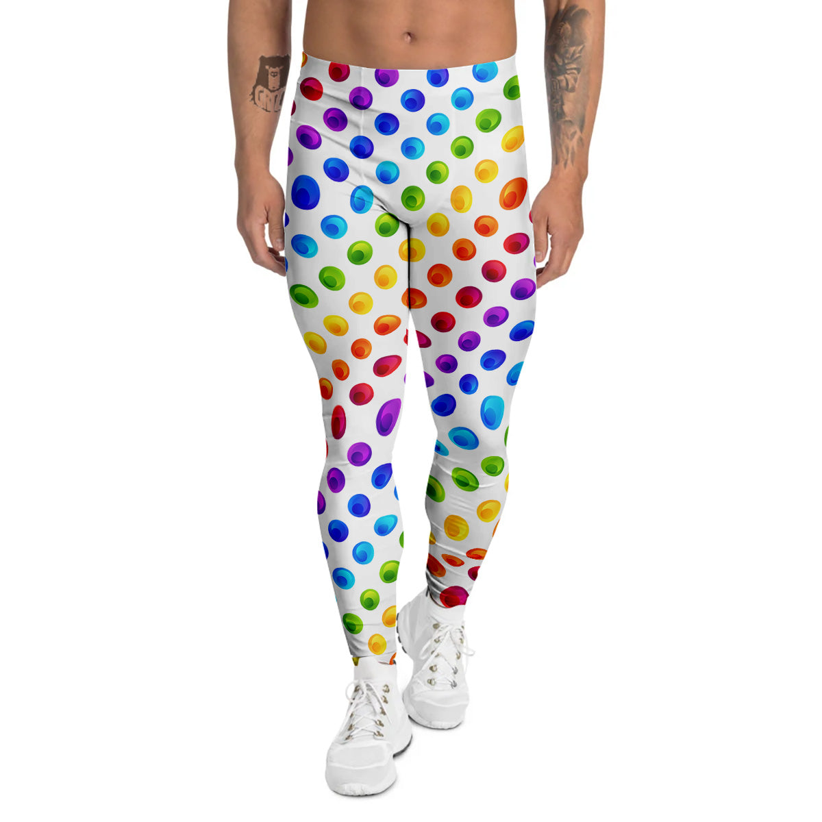 Colored Polka Dots Rainbow Print Pattern Men's Leggings-grizzshop