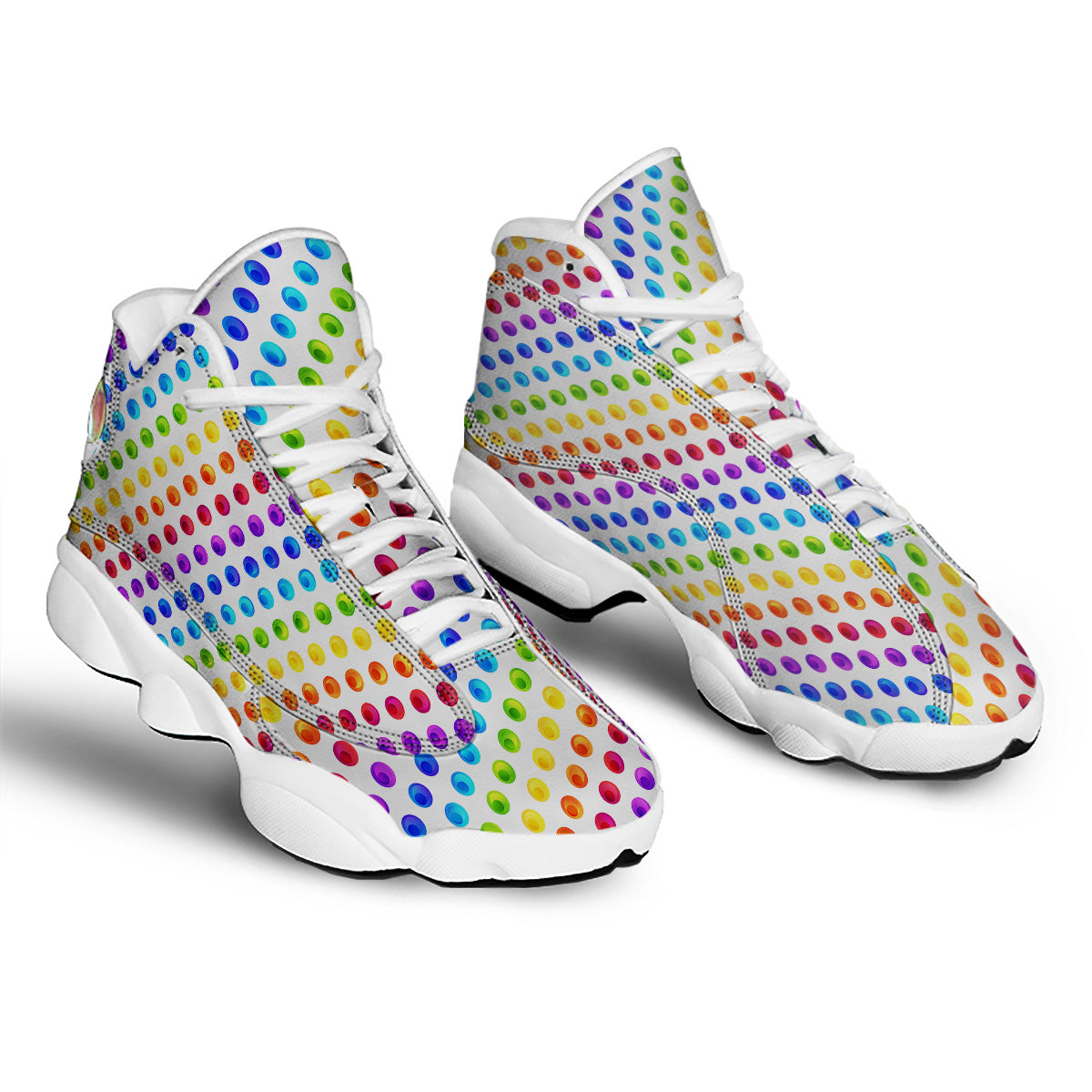 Colored Polka Dots Rainbow Print Pattern White Basketball Shoes-grizzshop