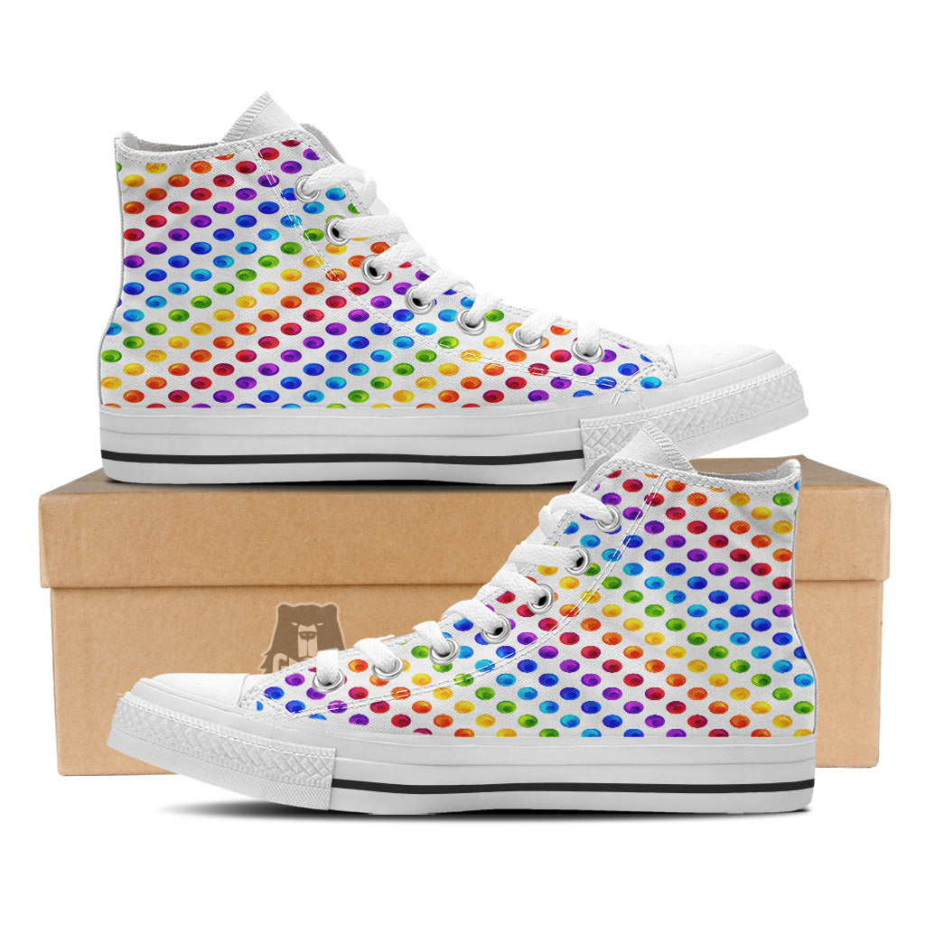 Colored Polka Dots Rainbow Print Pattern White High Top Shoes-grizzshop