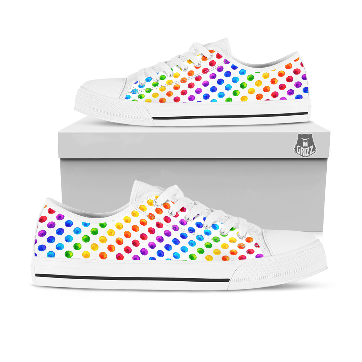 Colored Polka Dots Rainbow Print Pattern White Low Top Shoes-grizzshop
