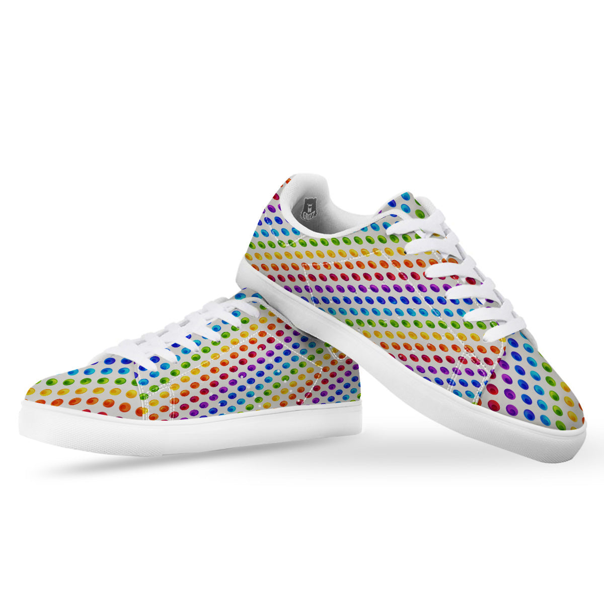 Colored Polka Dots Rainbow Print Pattern White Low Top Sneakers-grizzshop