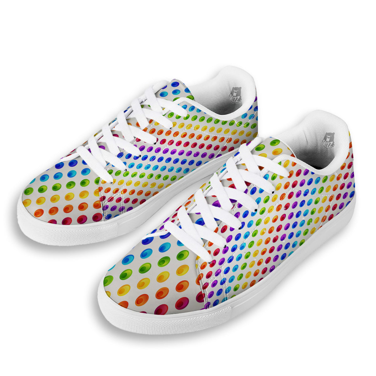 Colored Polka Dots Rainbow Print Pattern White Low Top Sneakers-grizzshop