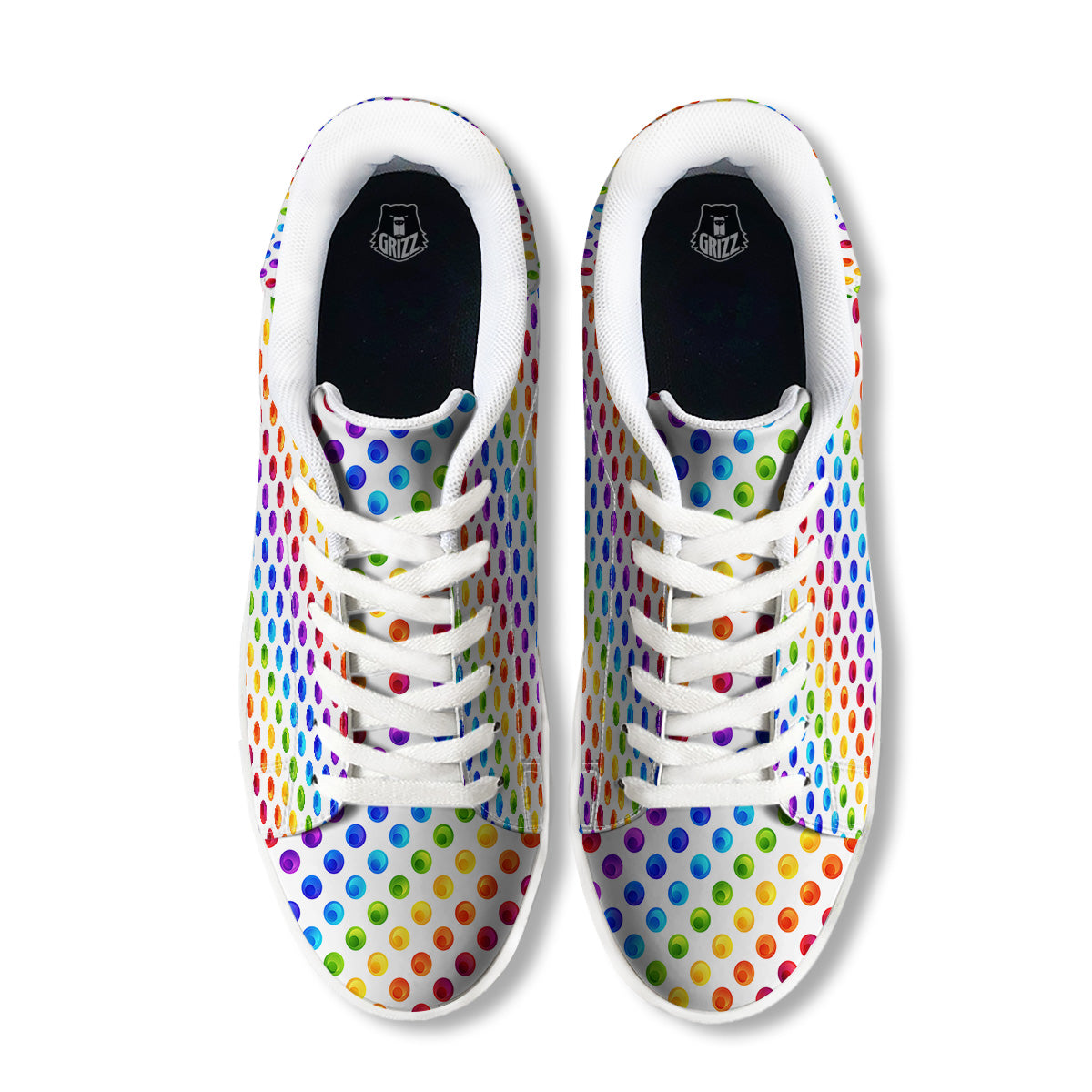 Colored Polka Dots Rainbow Print Pattern White Low Top Sneakers-grizzshop