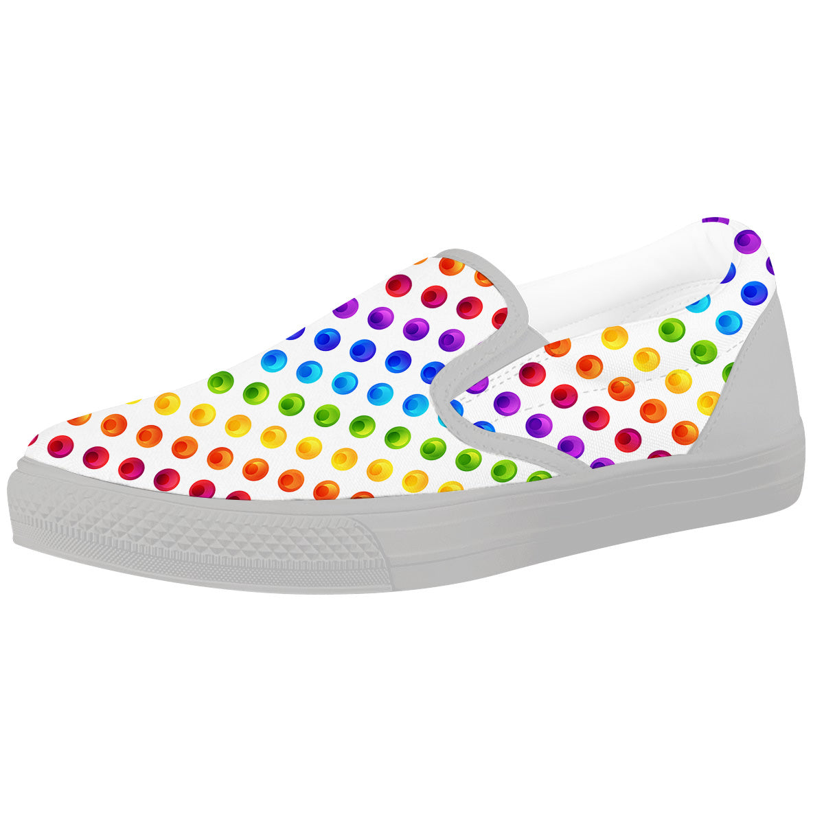 Colored Polka Dots Rainbow Print Pattern White Slip On Shoes-grizzshop