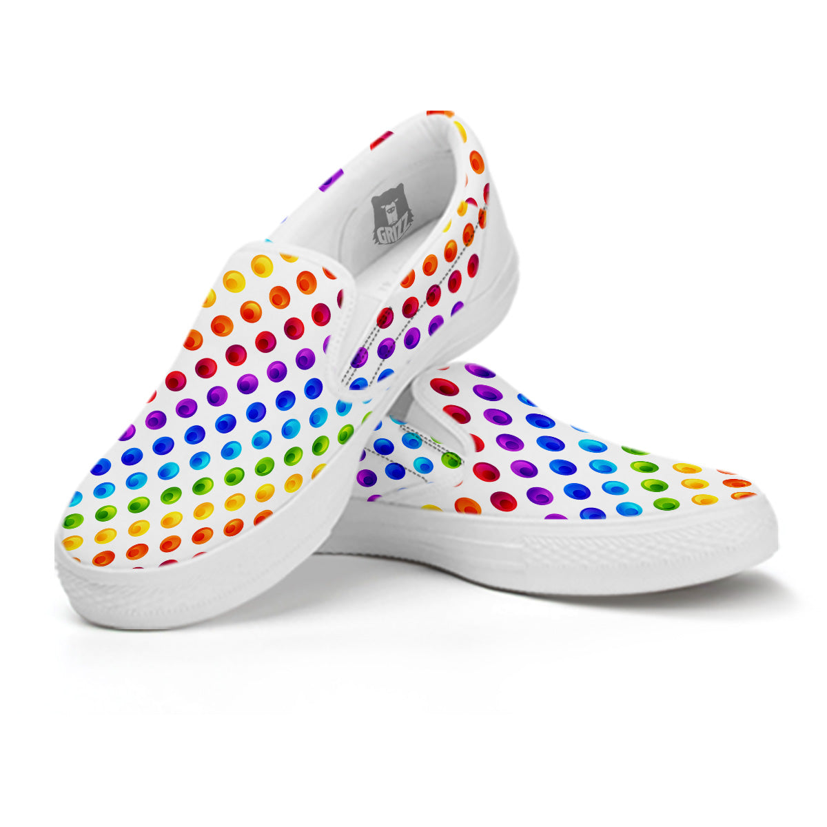 Colored Polka Dots Rainbow Print Pattern White Slip On Shoes-grizzshop