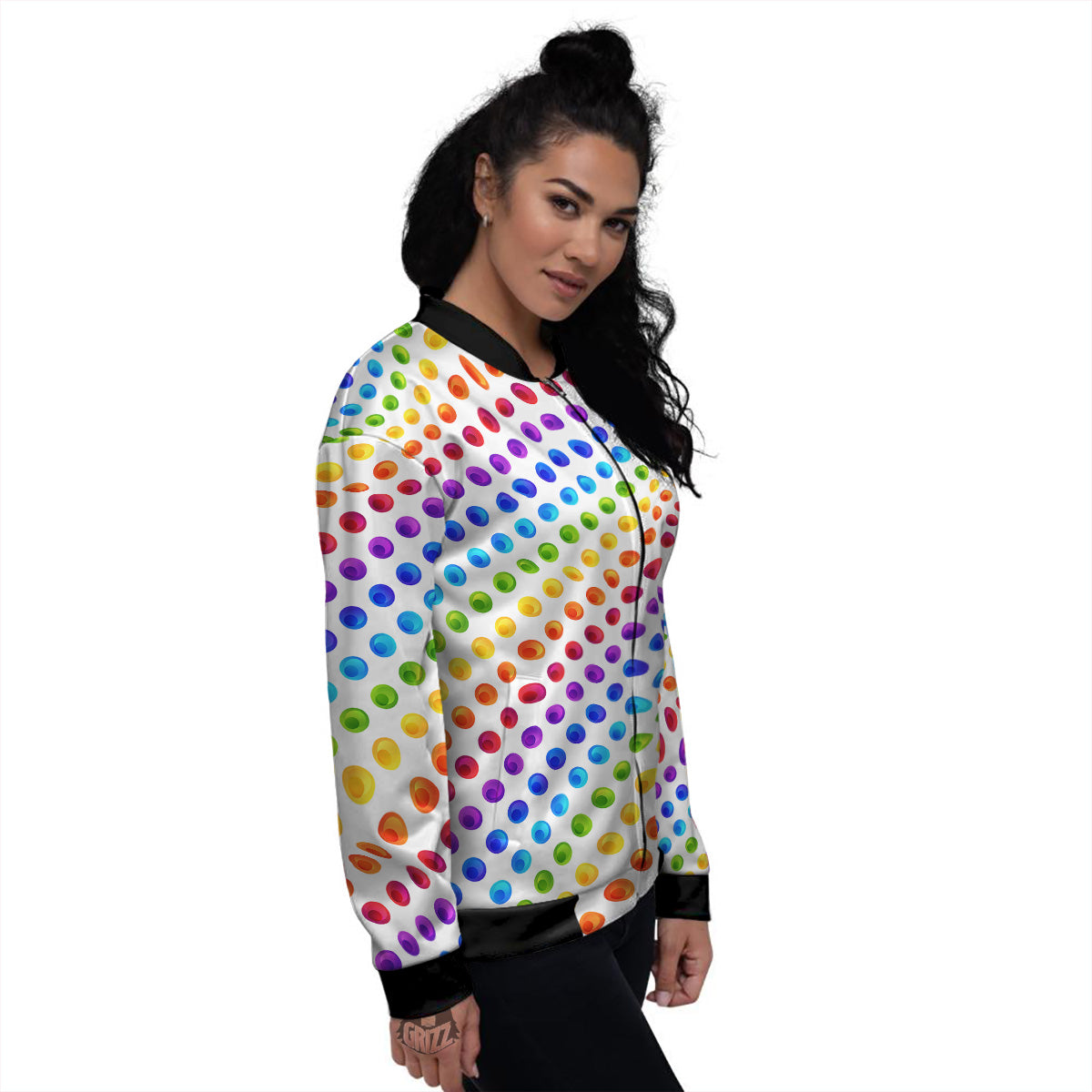Colored Polka Dots Rainbow Print Pattern Women's Bomber Jacket-grizzshop