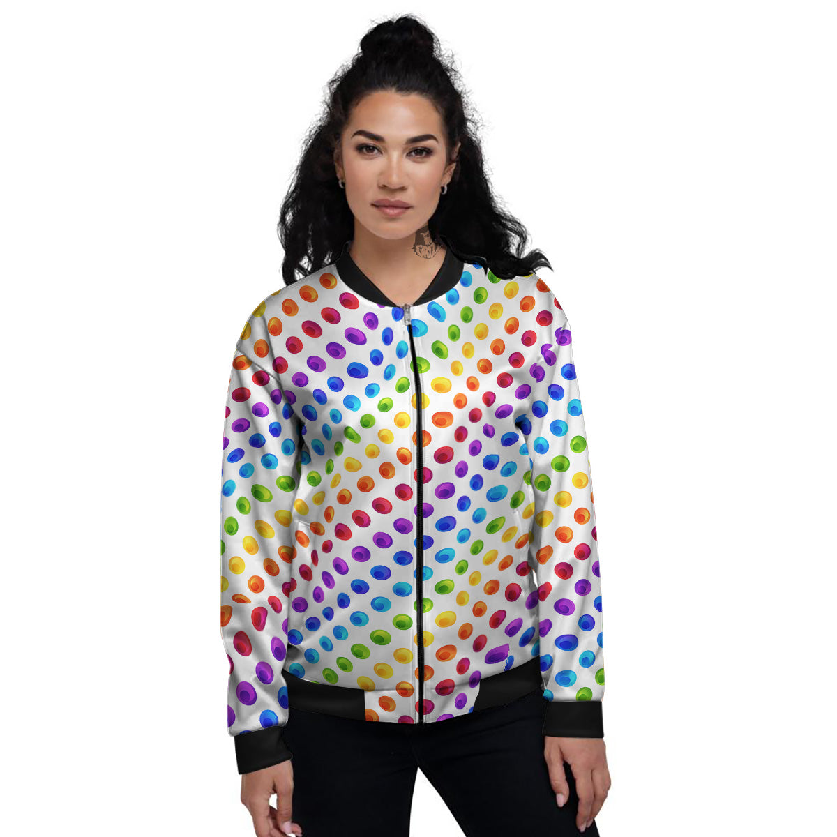 Colored Polka Dots Rainbow Print Pattern Women's Bomber Jacket-grizzshop