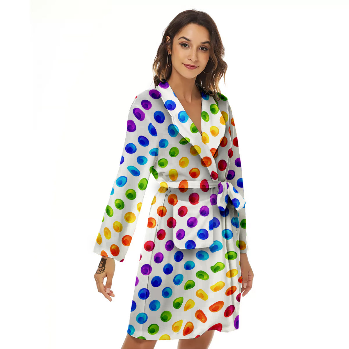 Colored Polka Dots Rainbow Print Pattern Women's Robe-grizzshop