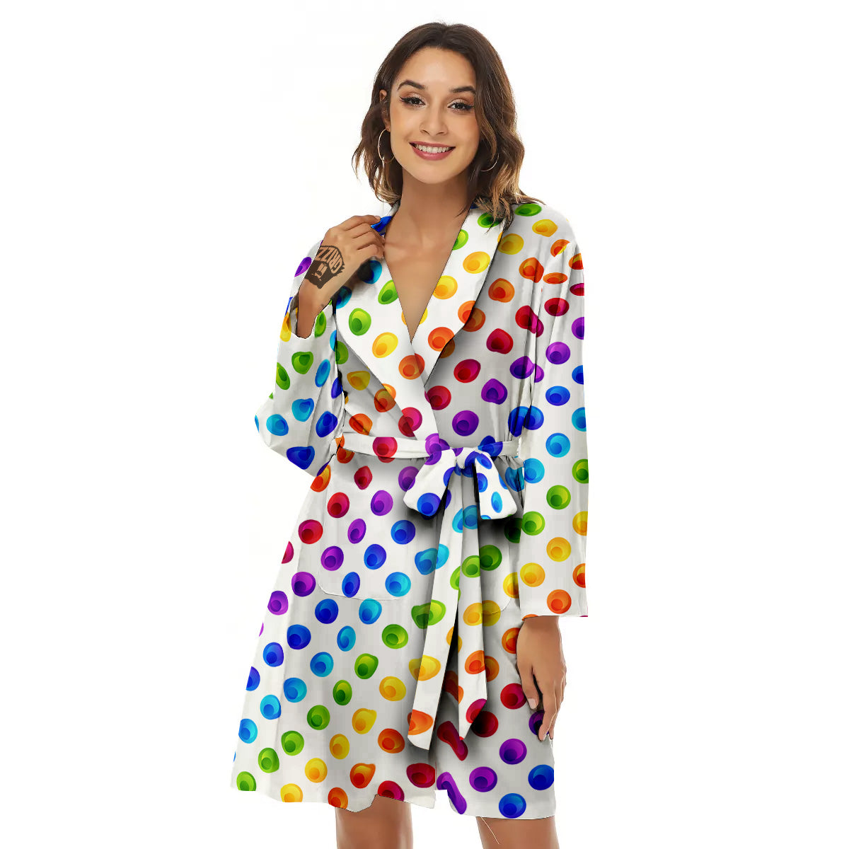 Colored Polka Dots Rainbow Print Pattern Women's Robe-grizzshop