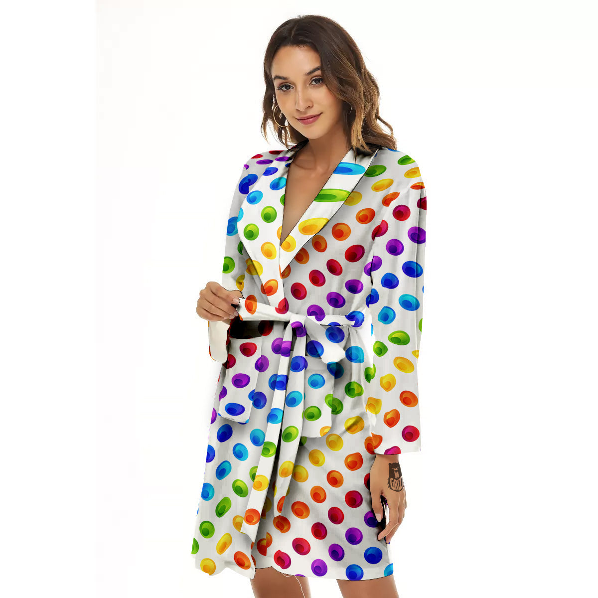 Colored Polka Dots Rainbow Print Pattern Women's Robe-grizzshop