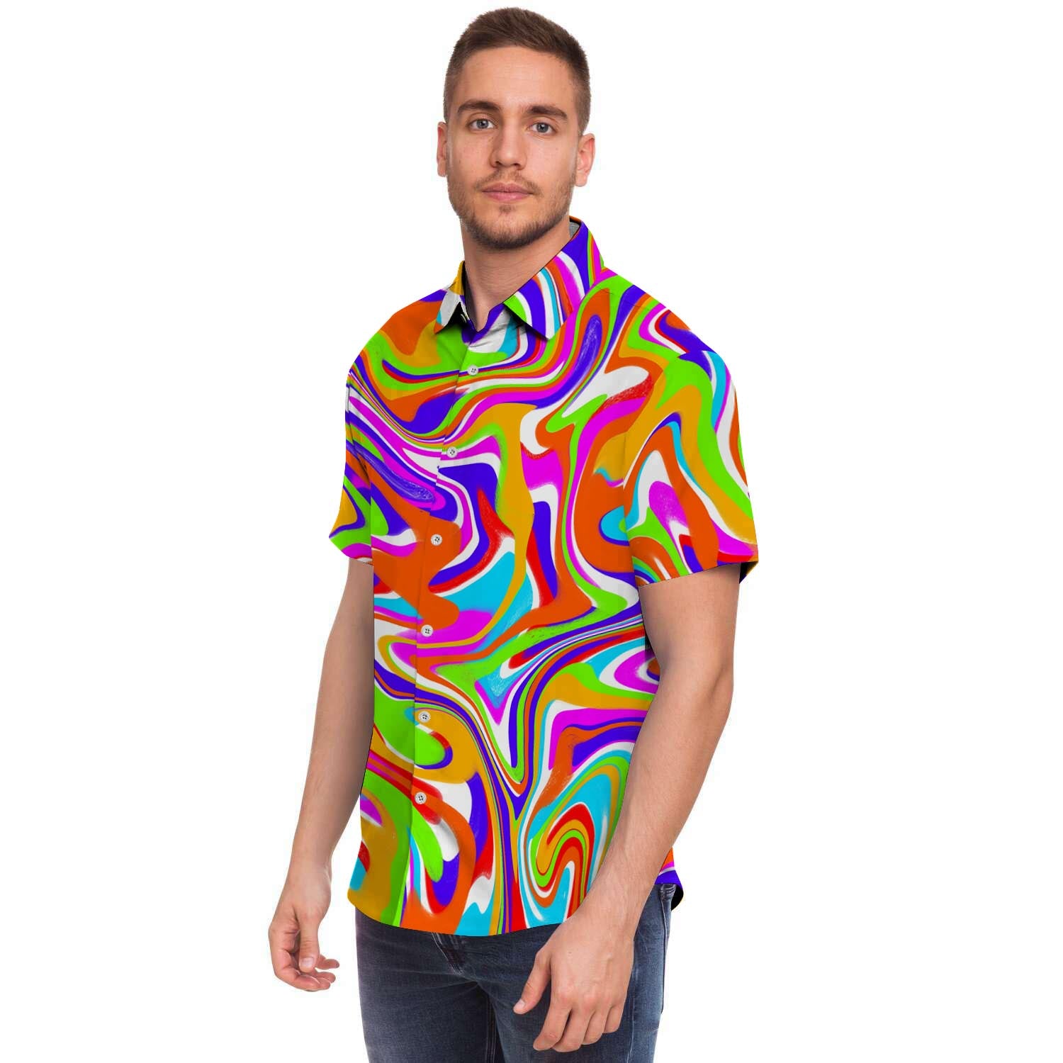 Colorful Abstract Men's Short Sleeve Shirt-grizzshop