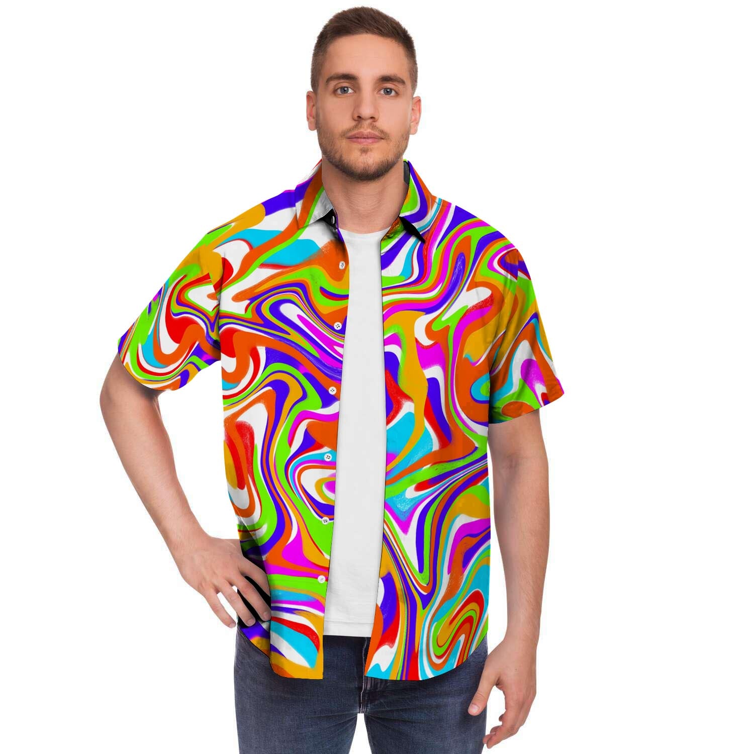 Colorful Abstract Men's Short Sleeve Shirt-grizzshop