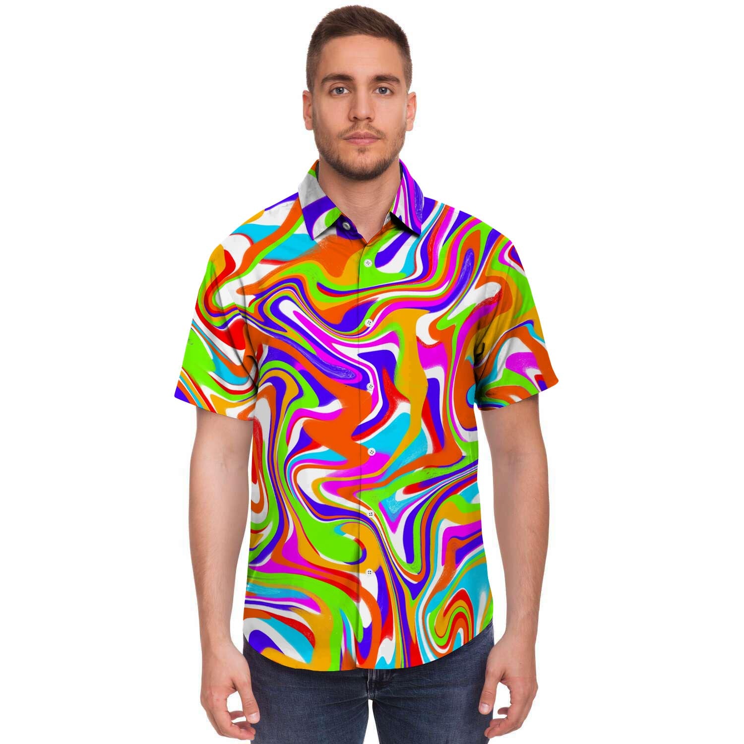 Colorful Abstract Men's Short Sleeve Shirt-grizzshop