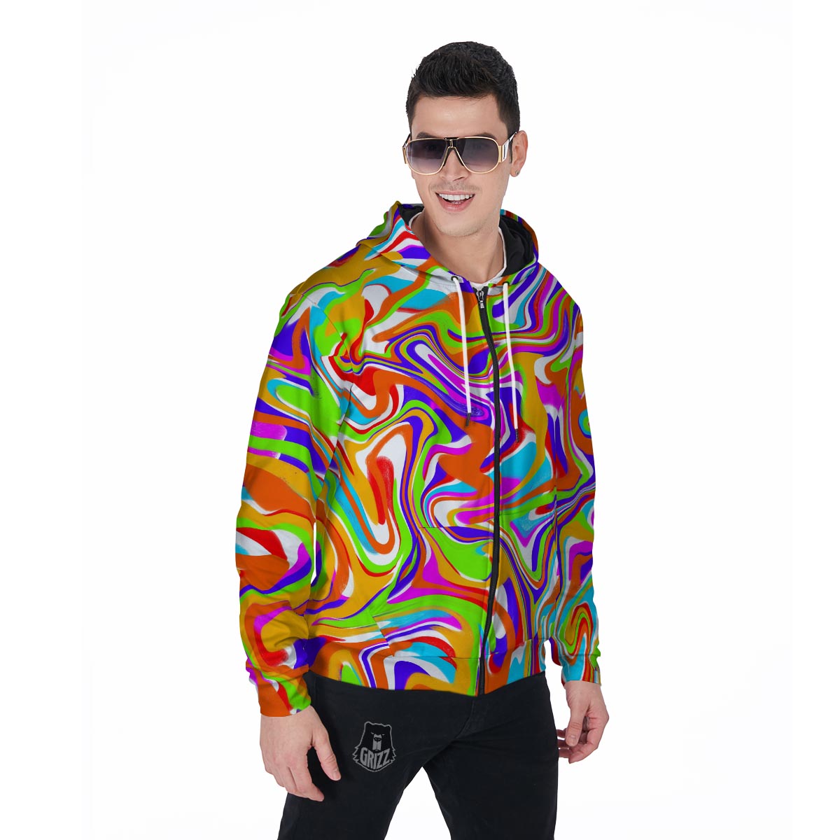 Colorful Abstract Men's Zip Up Hoodie-grizzshop