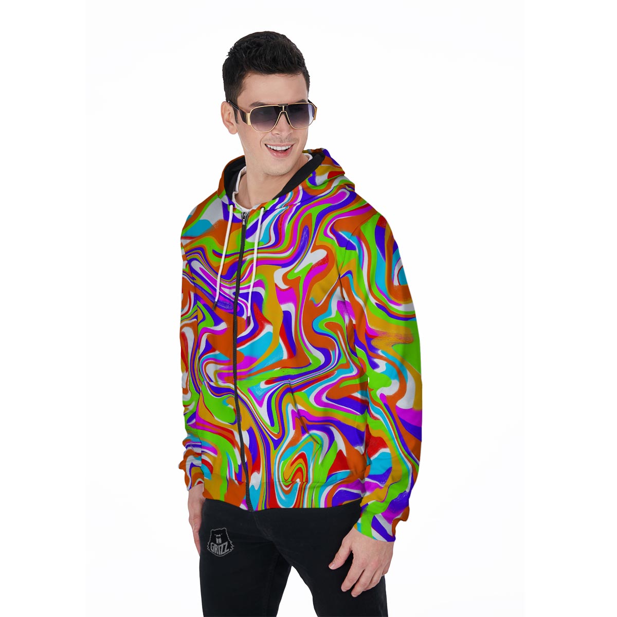 Colorful Abstract Men's Zip Up Hoodie-grizzshop