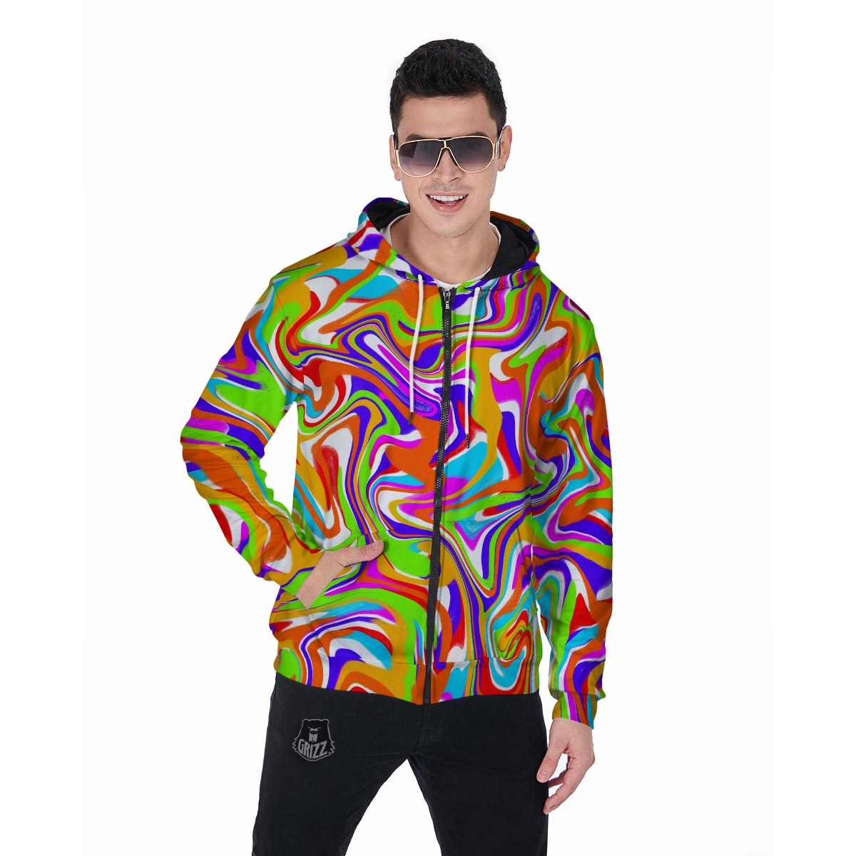 Colorful Abstract Men's Zip Up Hoodie-grizzshop