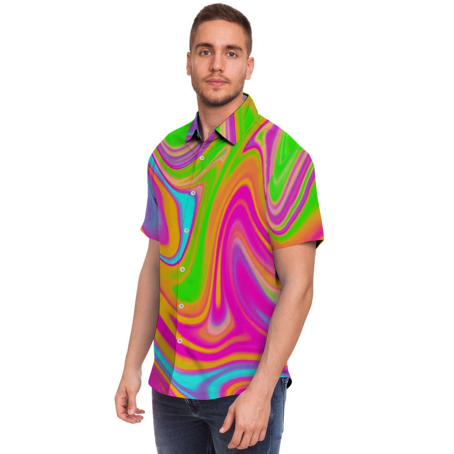 Colorful Abstract Paint Men's Short Sleeve Shirt-grizzshop