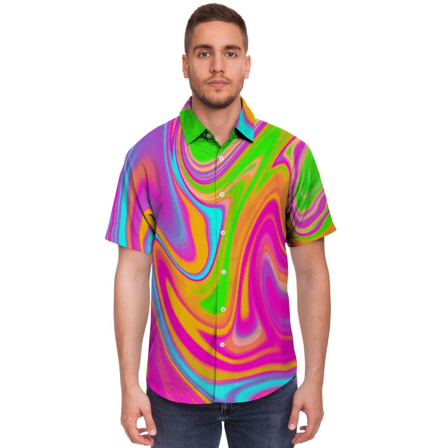 Colorful Abstract Paint Men's Short Sleeve Shirt-grizzshop
