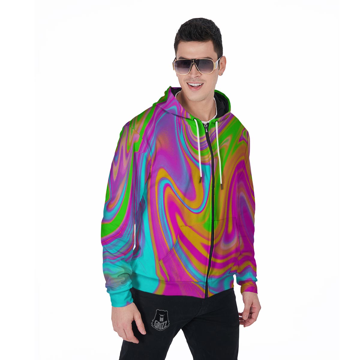 Colorful Abstract Paint Men's Zip Up Hoodie-grizzshop