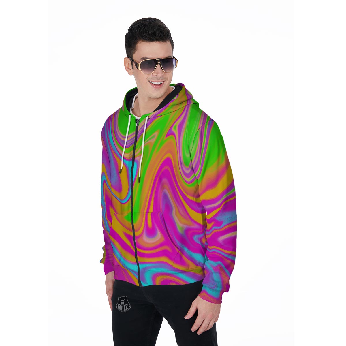 Colorful Abstract Paint Men's Zip Up Hoodie-grizzshop