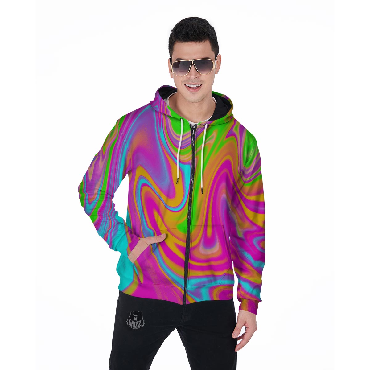 Colorful Abstract Paint Men's Zip Up Hoodie-grizzshop