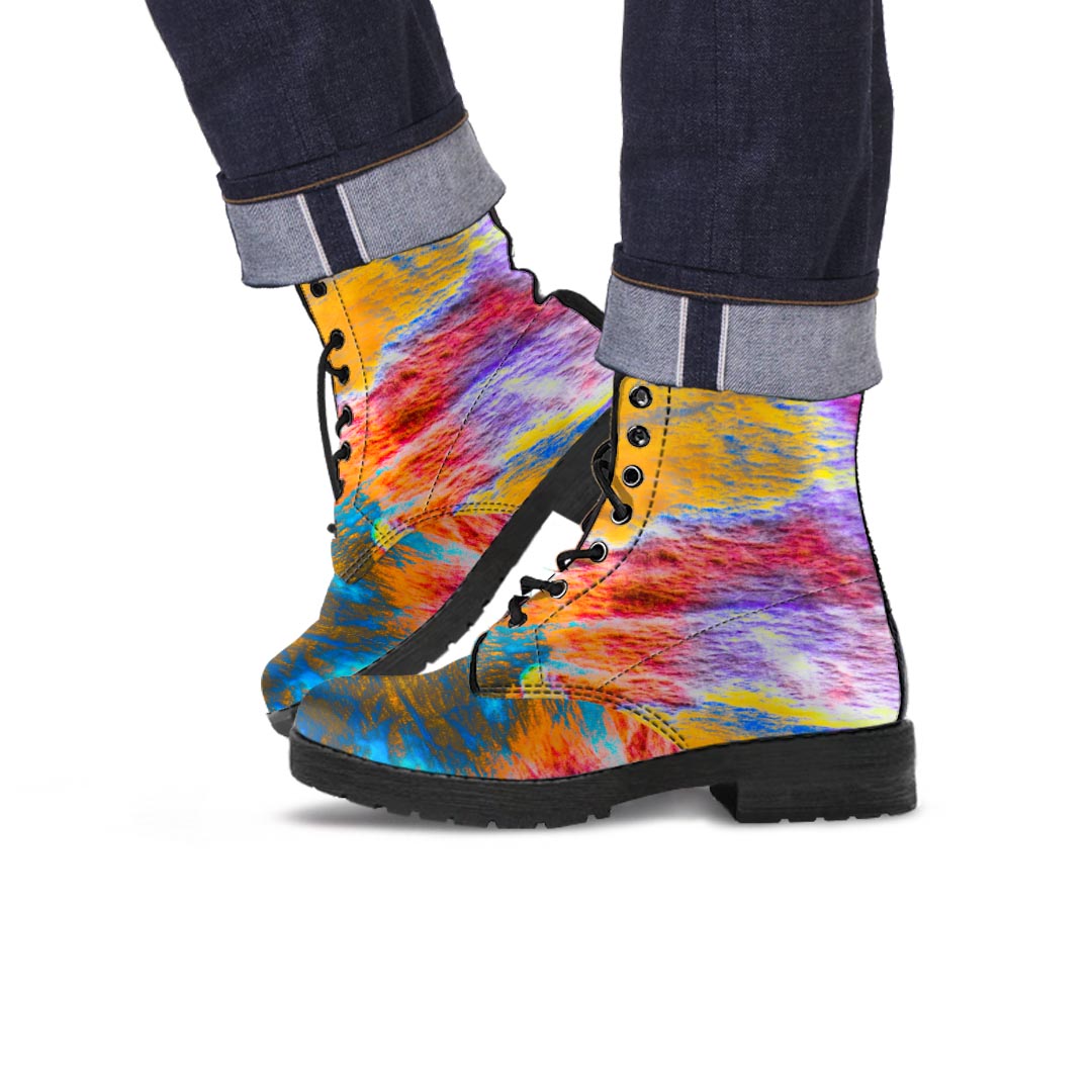 Colorful Abstract Tie Dye Men's Boots-grizzshop
