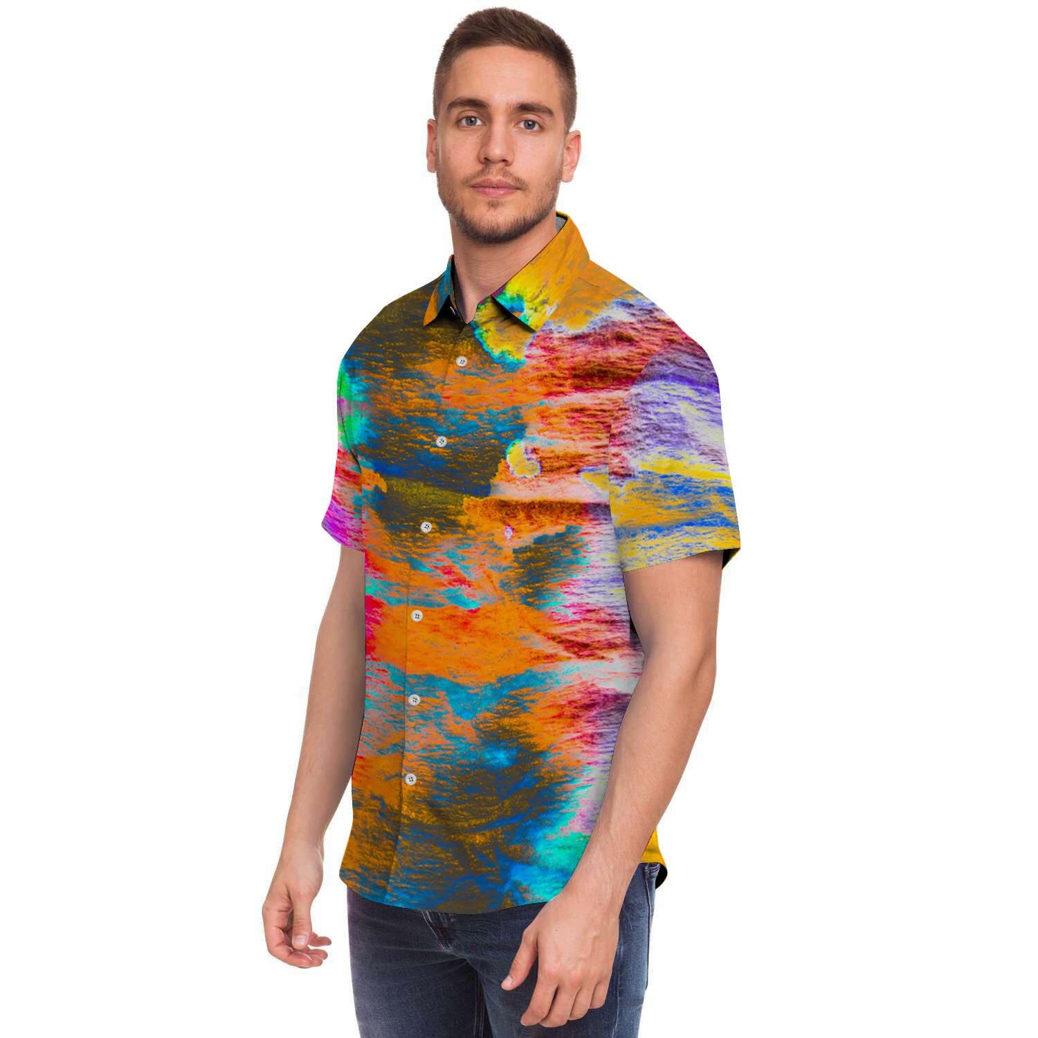 Colorful Abstract Tie Dye Men's Short Sleeve Shirt-grizzshop