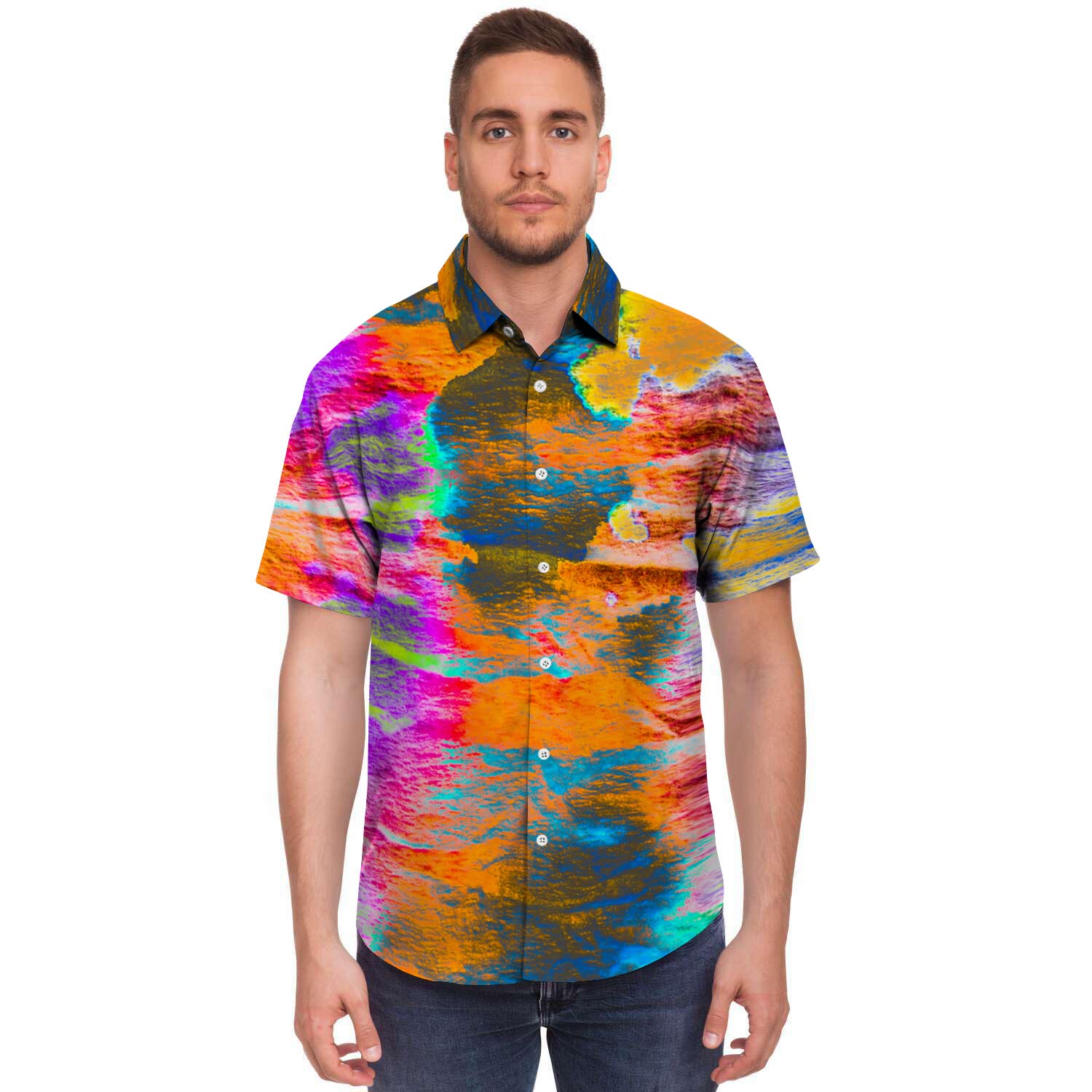 Colorful Abstract Tie Dye Men's Short Sleeve Shirt-grizzshop