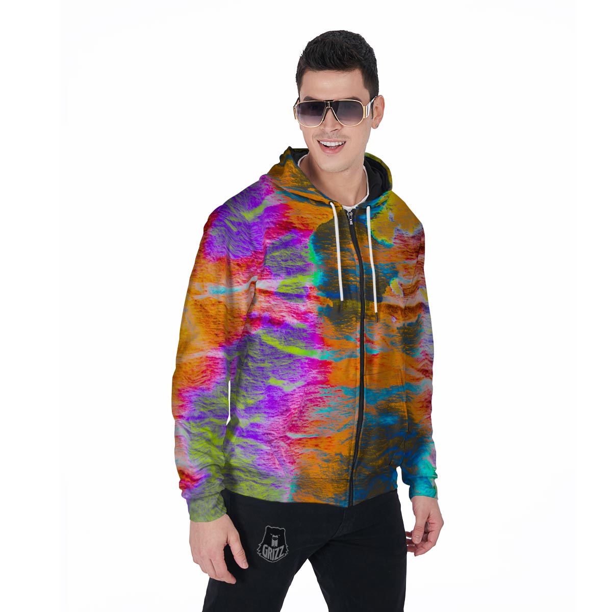 Colorful Abstract Tie Dye Men's Zip Up Hoodie-grizzshop