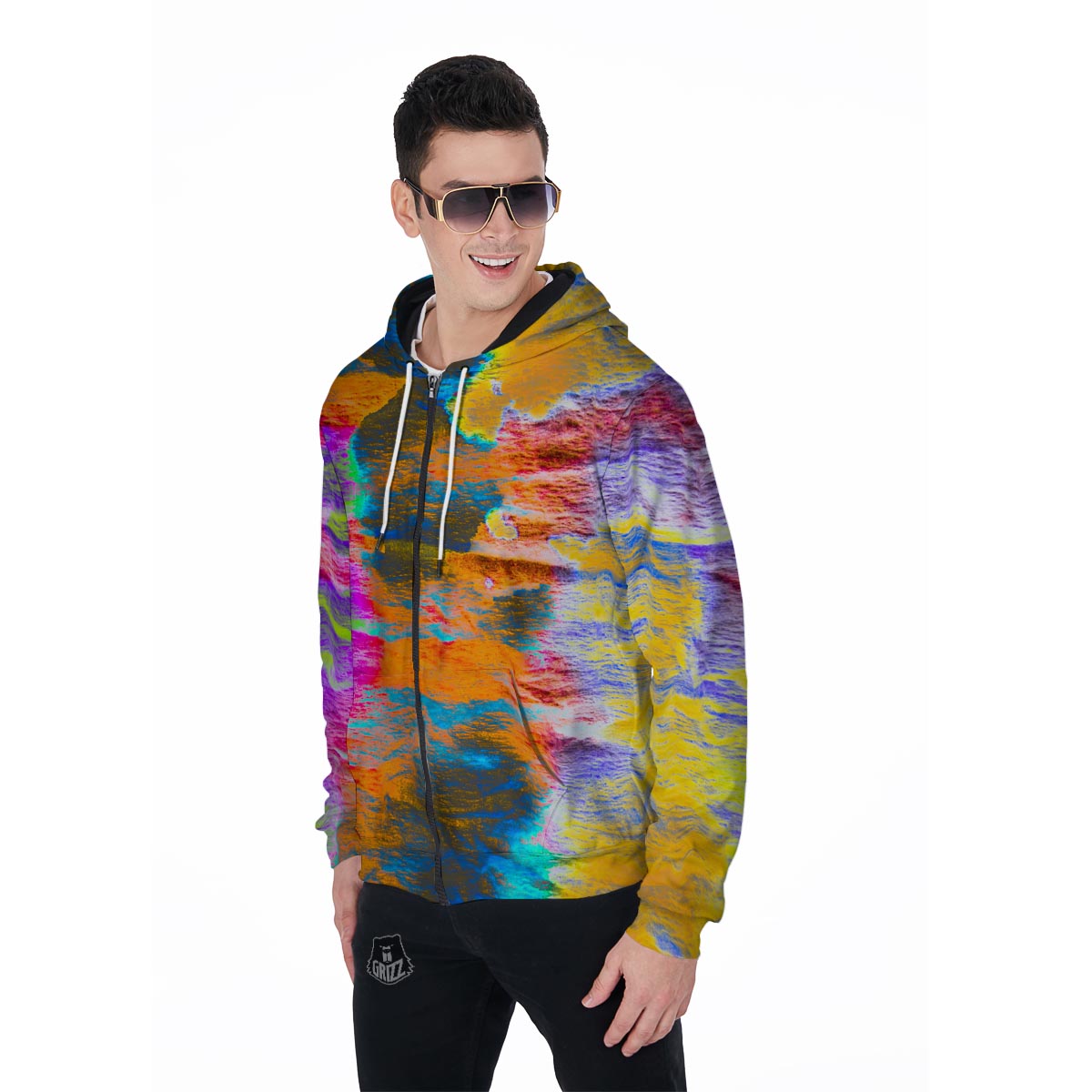 Colorful Abstract Tie Dye Men's Zip Up Hoodie-grizzshop
