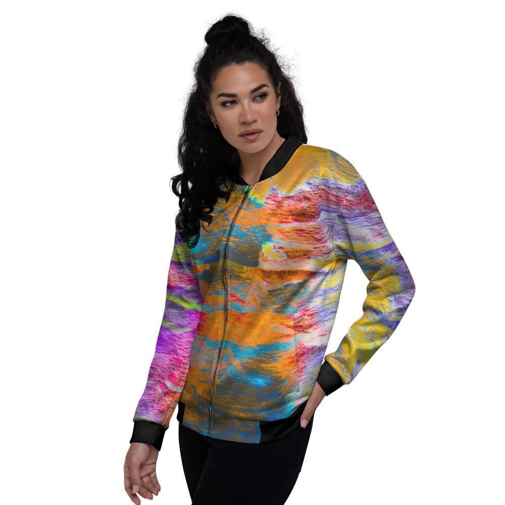 Colorful Abstract Tie Dye Women's Bomber Jacket-grizzshop