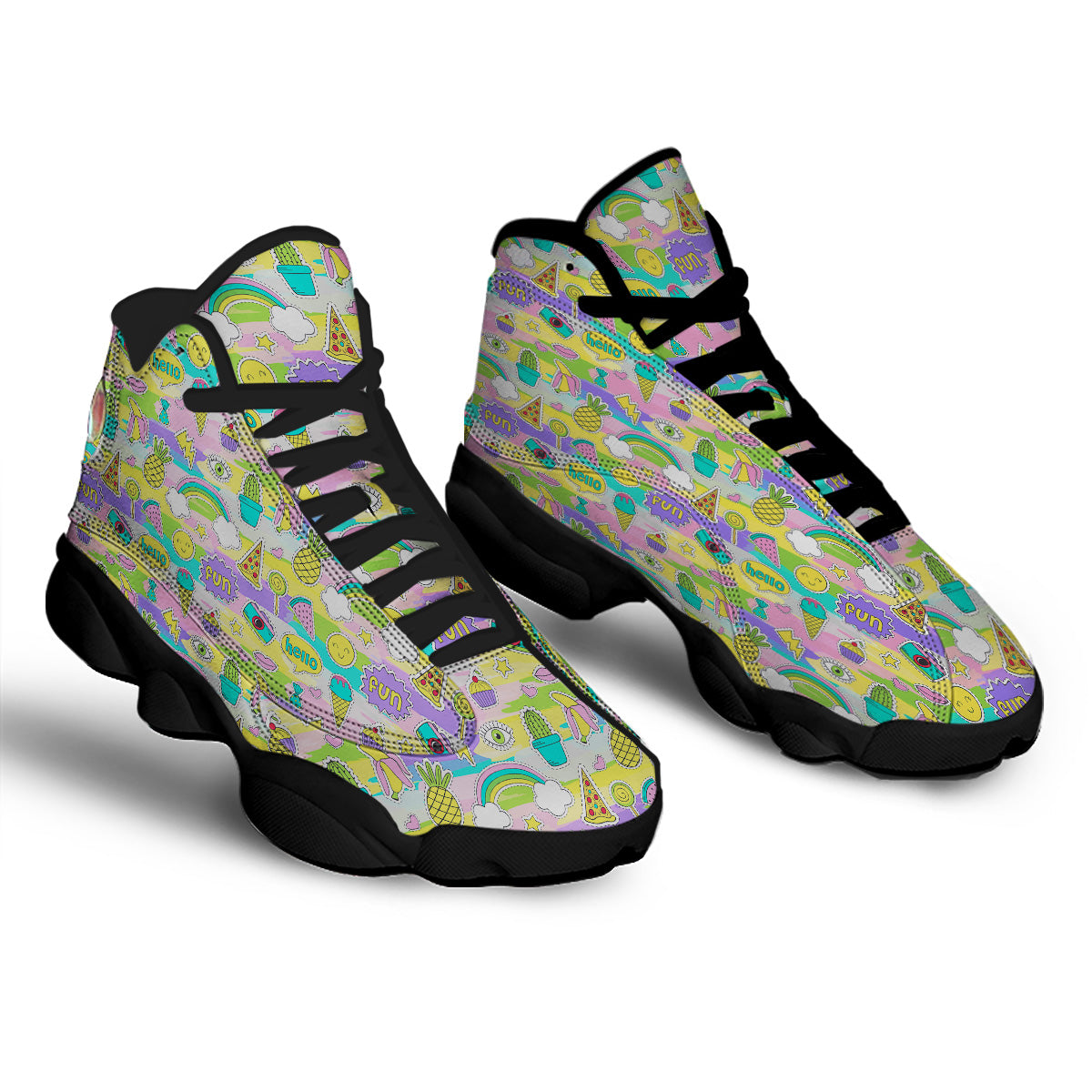 Colorful And Cute Stickers Print Pattern Black Basketball Shoes-grizzshop