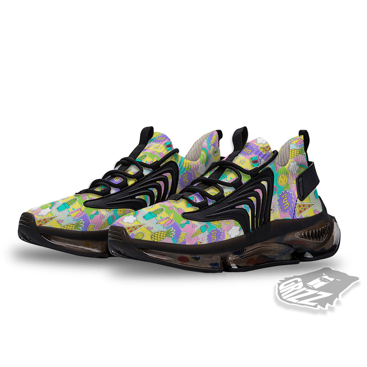 Colorful And Cute Stickers Print Pattern Black Gym Shoes-grizzshop