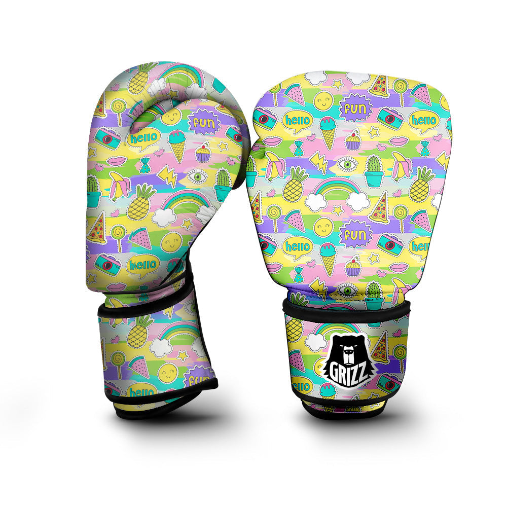Colorful And Cute Stickers Print Pattern Boxing Gloves-grizzshop
