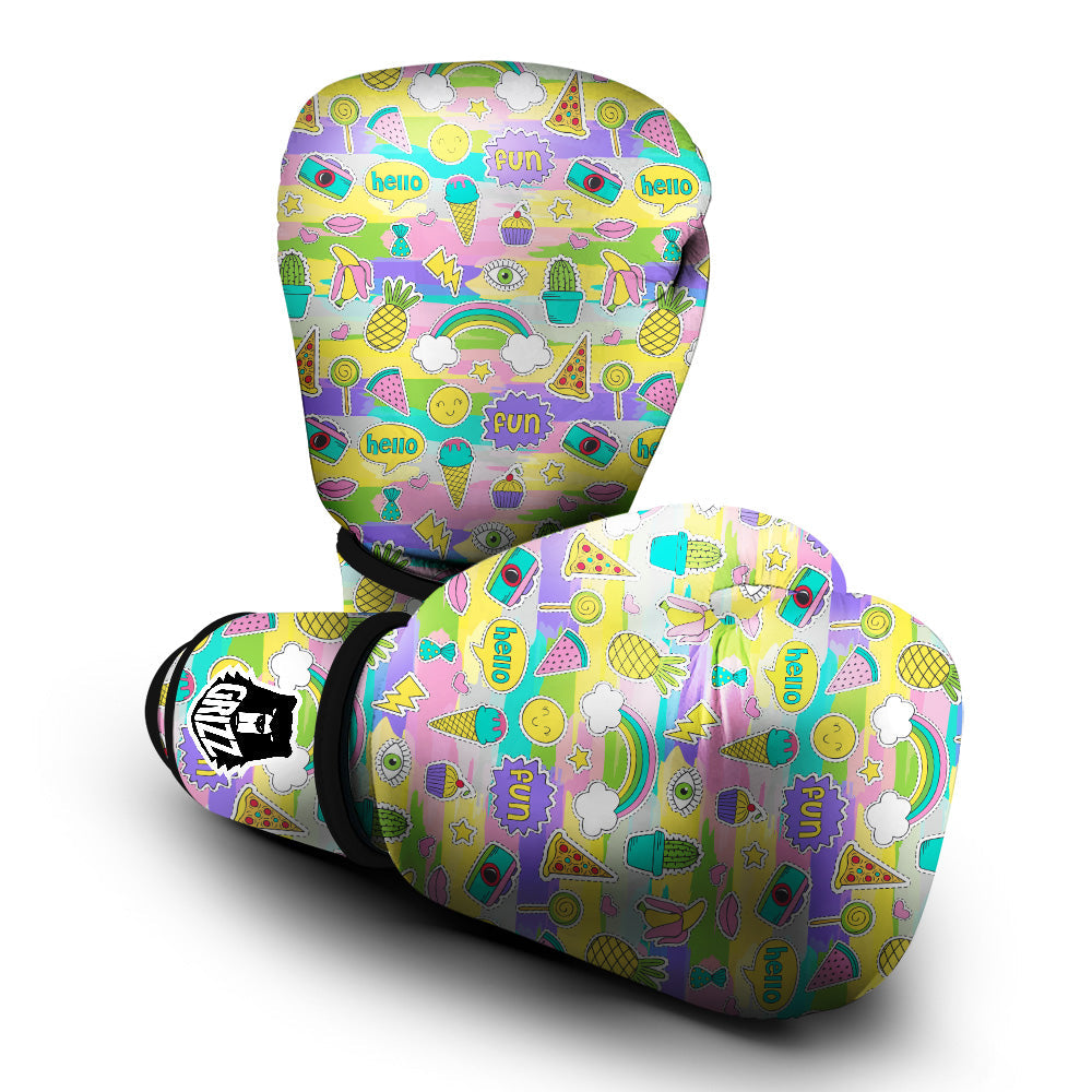 Colorful And Cute Stickers Print Pattern Boxing Gloves-grizzshop