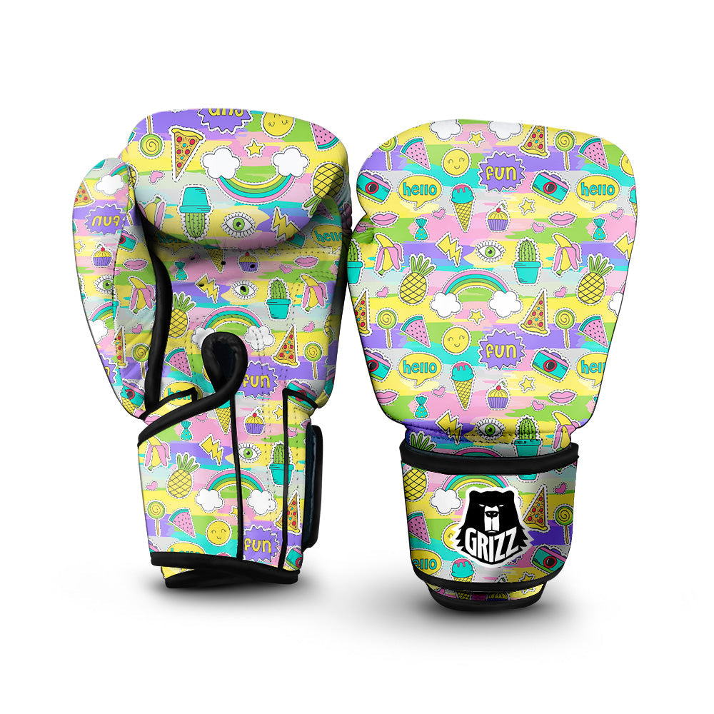 Colorful And Cute Stickers Print Pattern Boxing Gloves-grizzshop