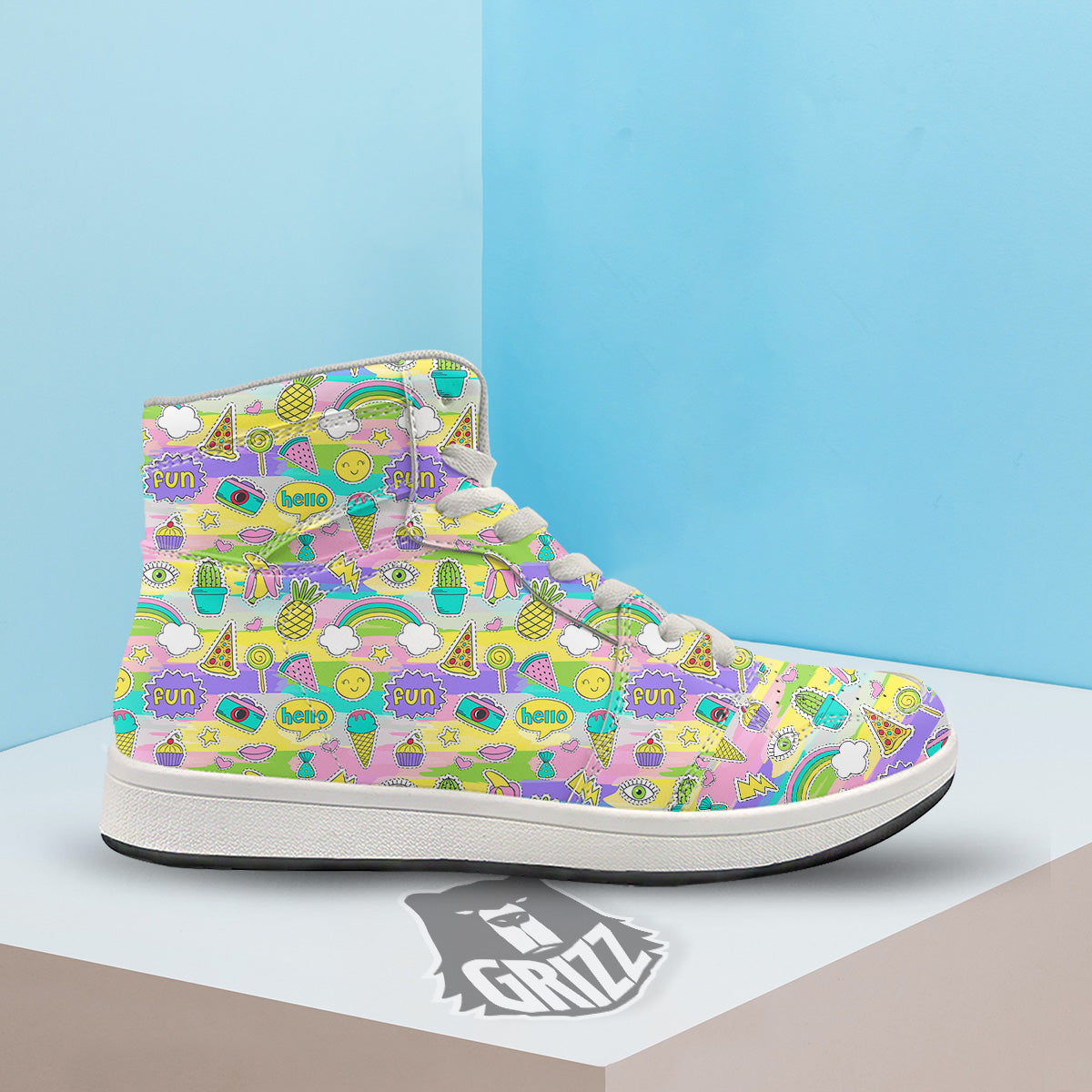 Colorful And Cute Stickers Print Pattern High Top Sneakers-grizzshop