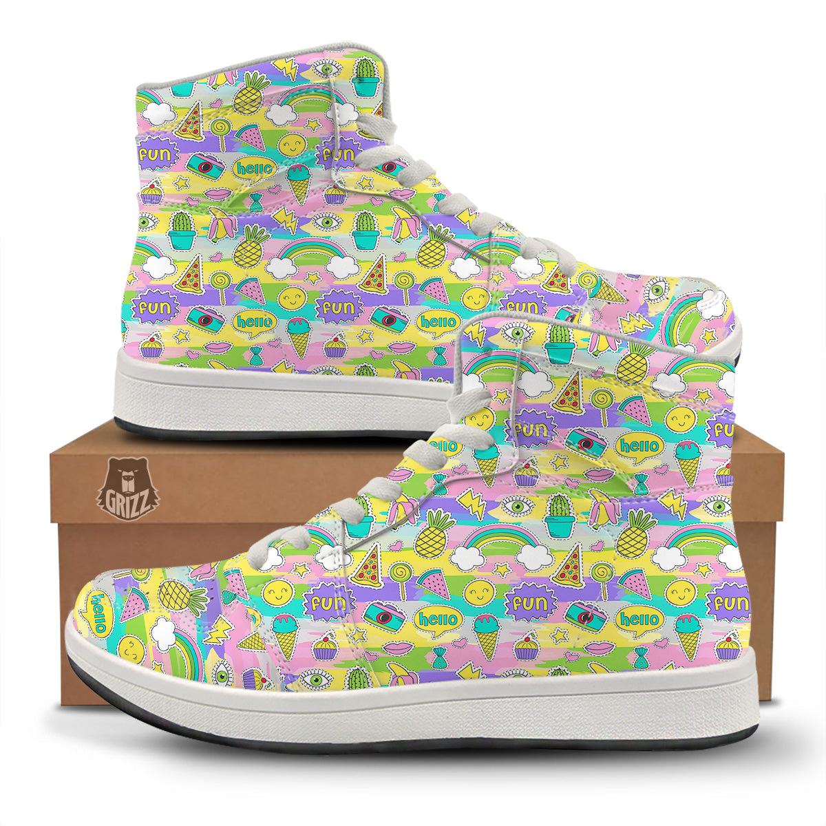 Colorful And Cute Stickers Print Pattern High Top Sneakers-grizzshop