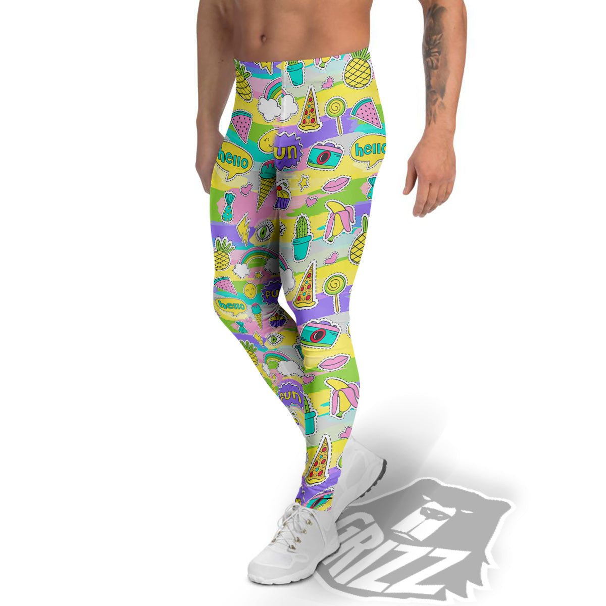 Colorful And Cute Stickers Print Pattern Men's Leggings-grizzshop