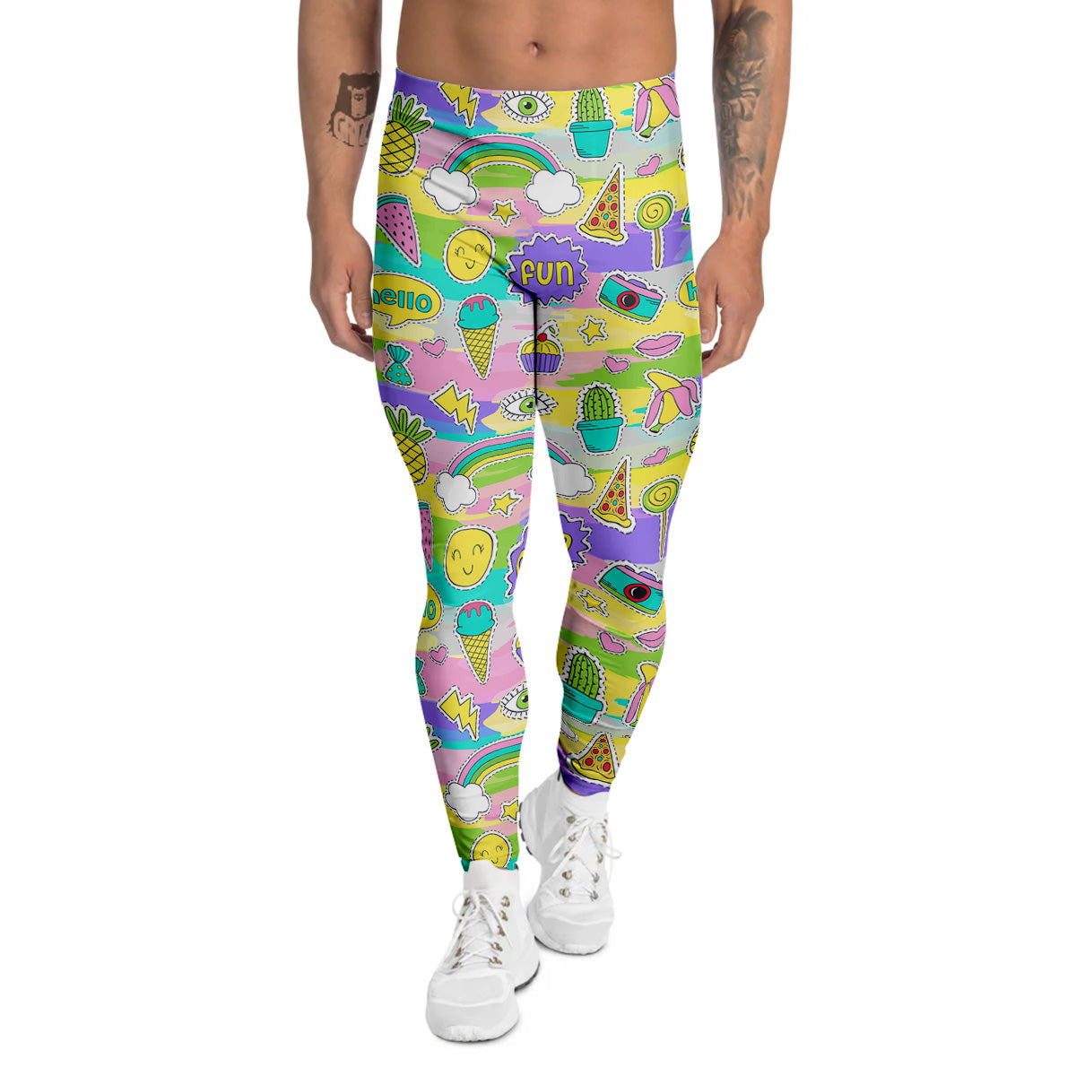 Colorful And Cute Stickers Print Pattern Men's Leggings-grizzshop