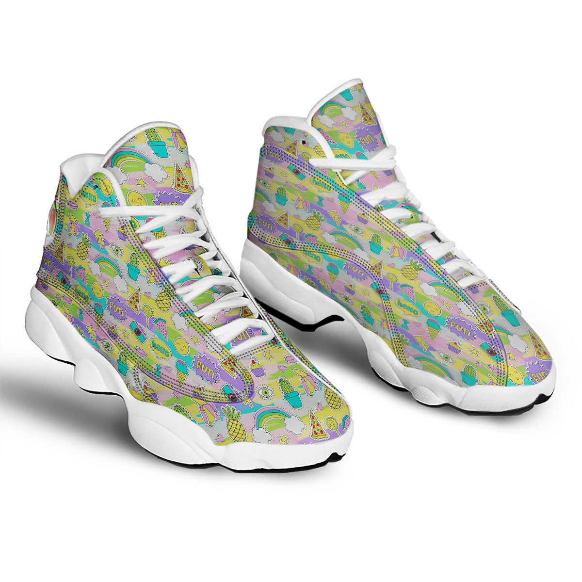 Colorful And Cute Stickers Print Pattern White Basketball Shoes-grizzshop