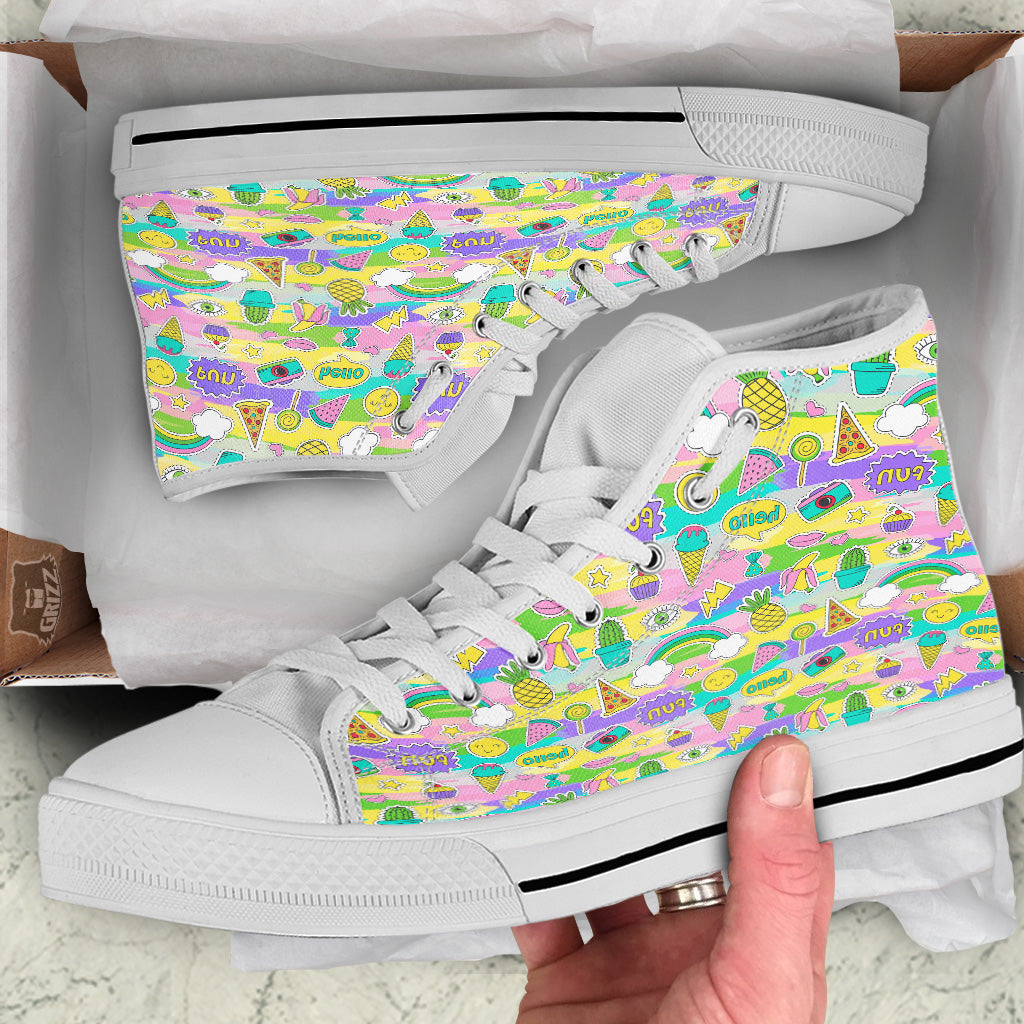 Colorful And Cute Stickers Print Pattern White High Top Shoes-grizzshop