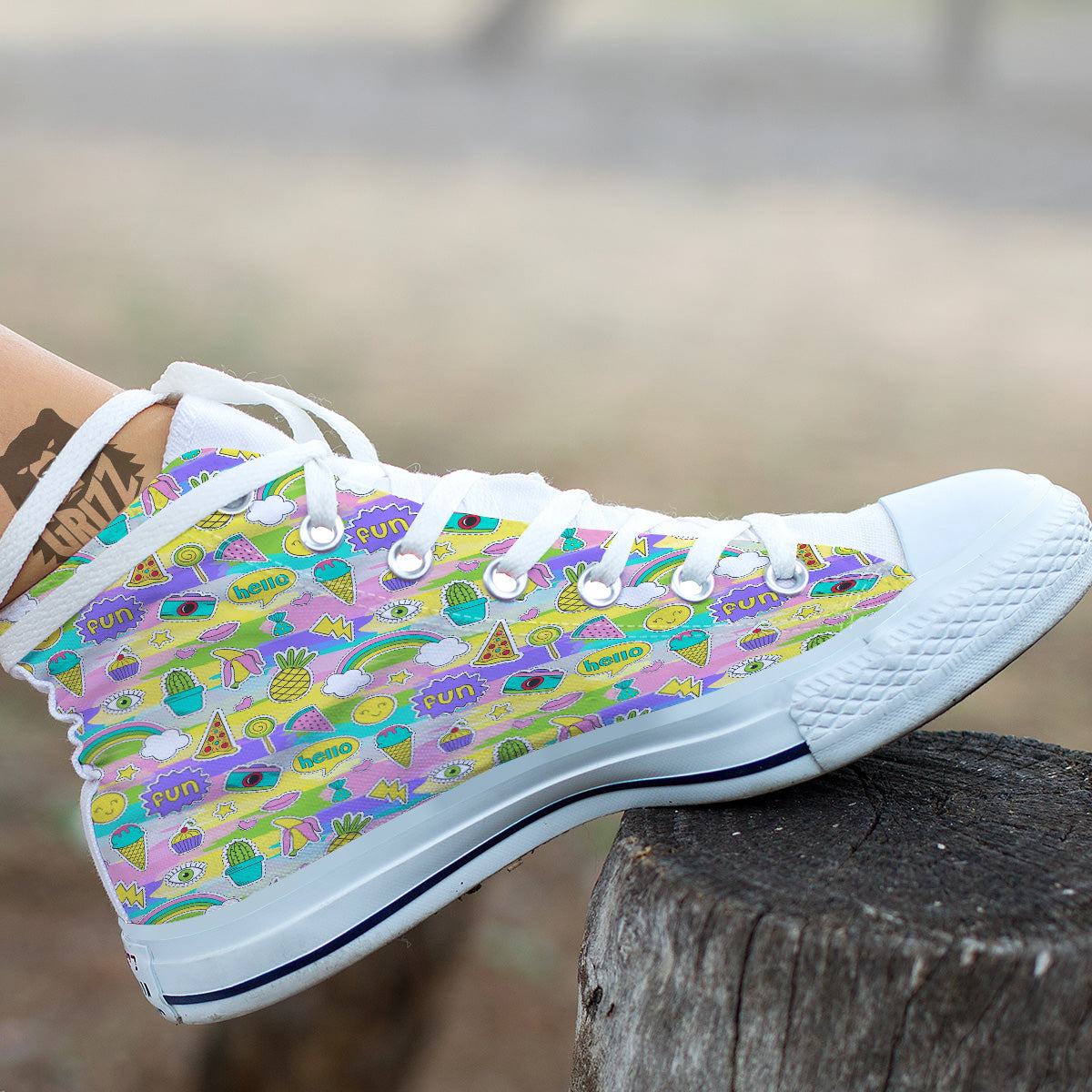 Colorful And Cute Stickers Print Pattern White High Top Shoes-grizzshop