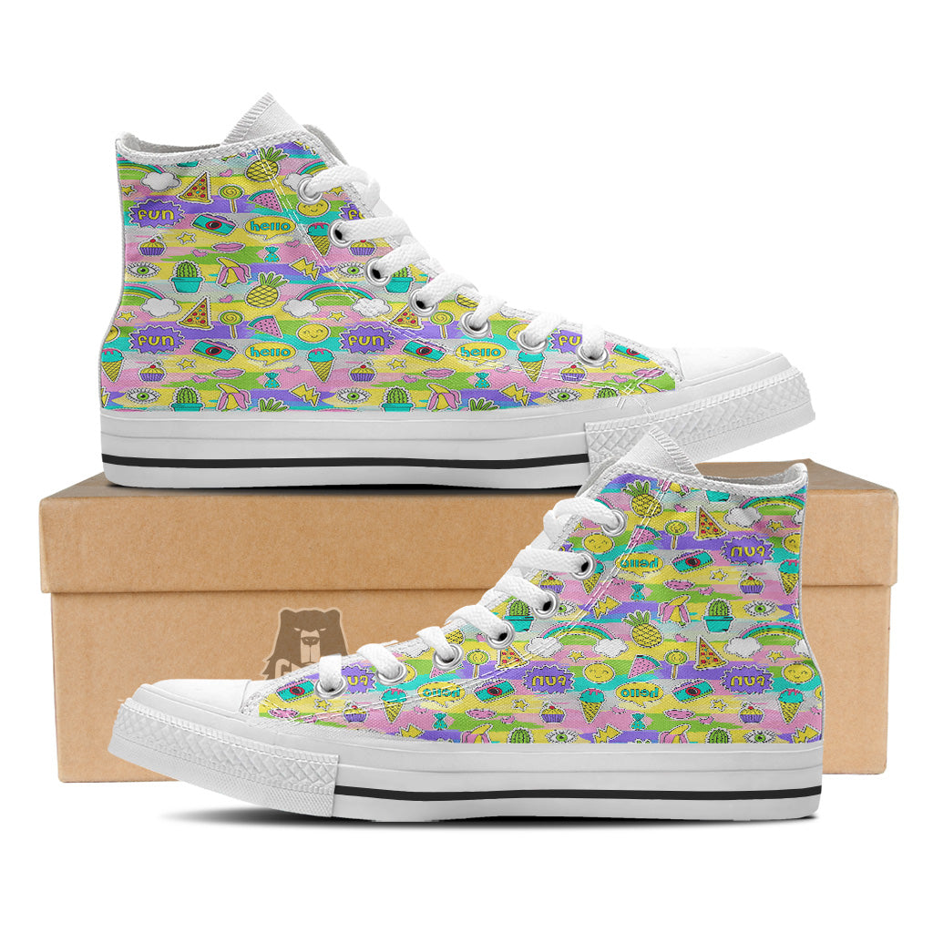Colorful And Cute Stickers Print Pattern White High Top Shoes-grizzshop