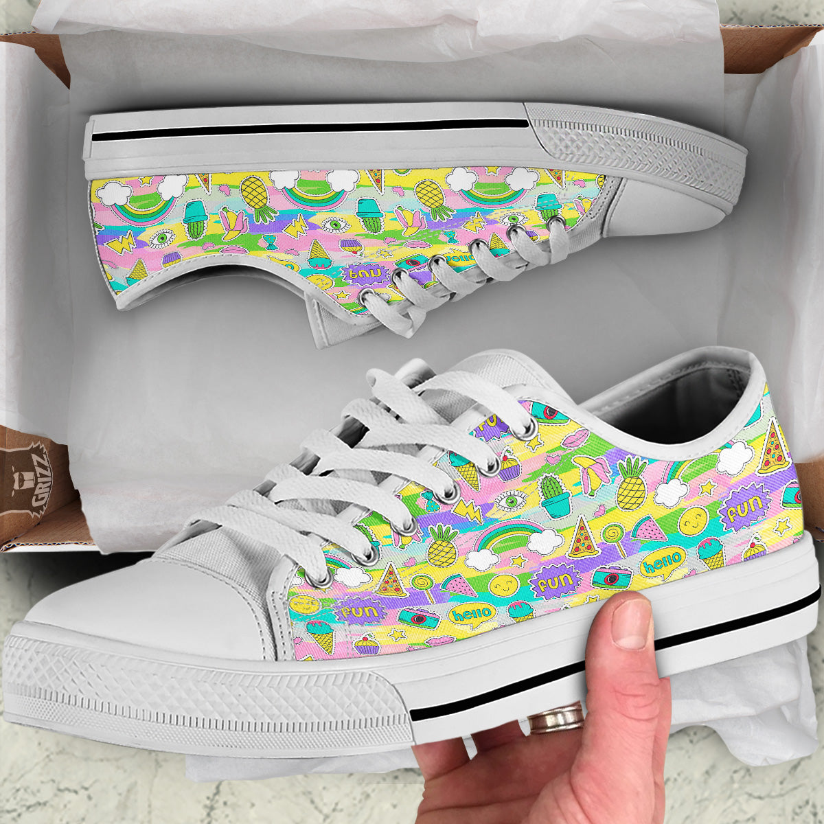 Colorful And Cute Stickers Print Pattern White Low Top Shoes-grizzshop